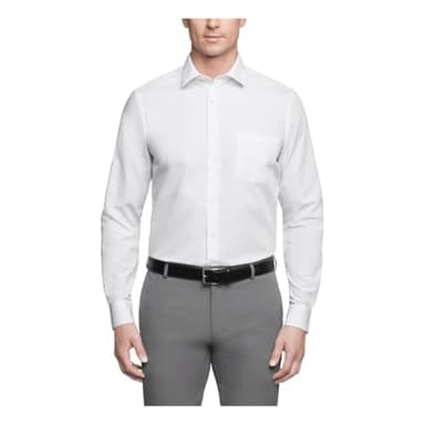 Van Heusen Men's Dress Shirt Regular Fit Poplin Solid, White, 17.5" Neck 34"-35" Sleeve