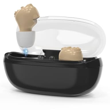 Hearing Aids for Seniors, Invisible Hearing Amplifiers with Noise Cancelling, Rechargeable Hearing Aids for Severe Hearing Loss Adults, Comfort In-ear Hearing Devices (black skin)