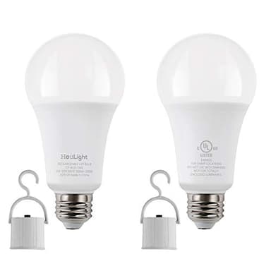HouLight 5W Rechargeable Emergency LED Light Bulbs with Back Up Battery for Power Outage, Camping, Hurricane, Disaster Planning, 40W Equivalent, UL Certified (5000K Daylight White, 2-Pack)