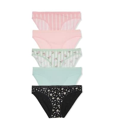Victoria's Secret Women's Cotton Bikini Underwear, Panties for Women, Pack of 5, Florals & Stripes, XL