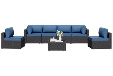 7 Pieces Outdoor Patio Sectional Sofa Couch, Wicker Furniture Patio Conversation Sets with Washable Cushions & Coffee Table for Garden, Poolside, Backyard