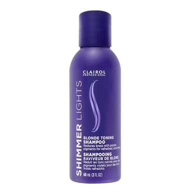 Clairol Professional Shimmer Lights Purple Shampoo, 2 fl. Oz Neutralizes Brass & Yellow Tones For Blonde, Silver, Gray & Highlighted Hair Packaging May Vary