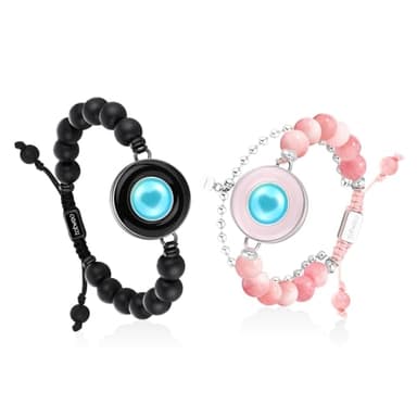 TOTWOO Long Distance Touch Bracelets for Couples, Smart Light up & Vibration for Love Couples Healing Stone Bracelet | Long Distance Relationship Gifts for Girlfriend Bluetooth Pairing Jewelry