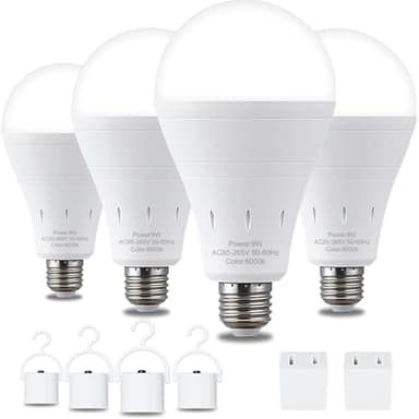 DEBAOBULB 4 Pack Rechargeable Emergency Light Bulbs, Battery Powered LED Light Bulb 6000K Daylight E26 120 Volt 9W 60W Equivalent with 1200mAh for Home Power Outage Camping Hurricane