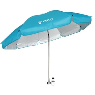 AMMSUN Chair Umbrella with Universal Clamp Adjustable 47 inches and 360° Swivel & UPF 50+ Protection Portable Sun Umbrella, Secure Clip on Camping/Beach Chairs, Stroller, Wheelchair, Golf cart, Lounger, Light Blue, Large-sized