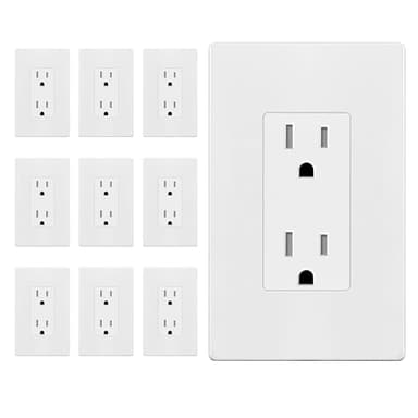 ENERLITES 10 Pack White Decorator Receptacle with Screwless Wall Plate, Standard Electrical Wall Outlet, 15A 125V, Self-Grounding, 2-Pole, 3-Wire, 5-15R, UL Listed, 61502-TR-WSID, Tamper Resistant