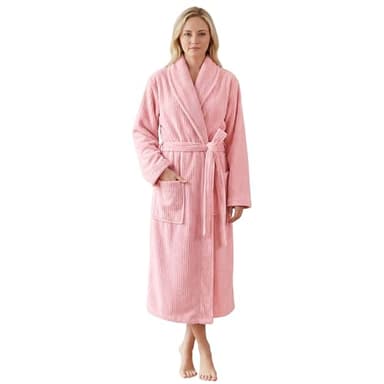 PJGGZ Women's Shawl Collar Bathrobe, Soft Long Towel Robes for Women - Super Absorbent Quick Dry yet Warm(Light Pink, S/M)