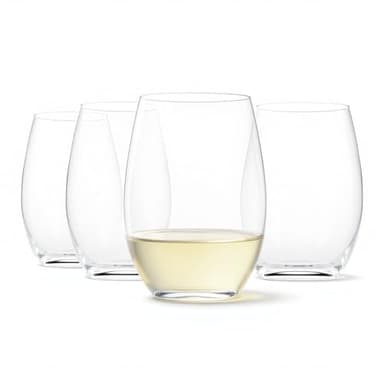 Amazon Basics Stemless White Wine Glasses, 14 oz., Dishwasher-Safe, 4-Piece Set