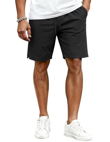 COOFANDY Men Elastic Waist Drawstring Shorts Stretchy Casual Golf Athletic Shorts Big and Tall, Black, X-Large