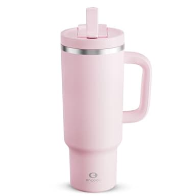 40 oz Tumbler with Handle and Straw: Stainless Steel Insulated Tumbler Keeps Cold for 24 Hours, Leakproof Travel Cup Fits in Cup Holder and BPA-Free, Cotton Candy