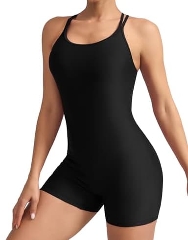 beautyin Black One Piece Swimsuits for Women Boyleg Bathing Suit Scoop Neck Swimwear
