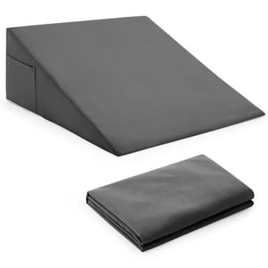 Horbaunal Dark Grey Bed Wedge Pillow Cover with Zipper Design, Wedge Pillowcase Protector with Side Pocket for Storage, 26" L x 25" W x 7.5" H(Pillow Not Include)