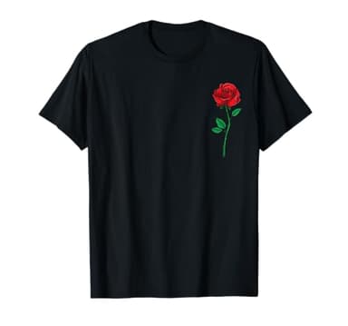Single Red Rose Pocket Flower Romantic Love Pocket T-Shirt