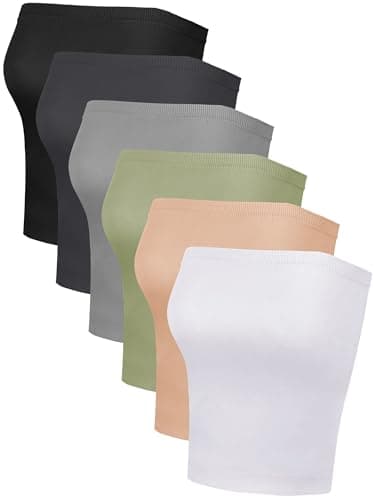6 Pack Women's Bandeau Tops, Strapless Tube Bra, Seamless Basic Casual Stretchy Sports Bralettes for Women Girls (XX-Large)