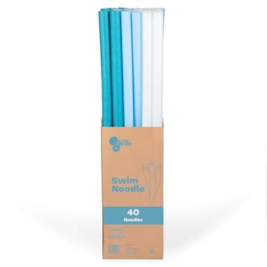 In The Swim 40-Pack, 2-Inch Diameter Standard Pool Noodles – Soft Large Foam Noodles for Extra Buoyancy - Floating Training Device, Exercise Aid, Pool Toy - 50 Inches Long - 3 Shades of Blue