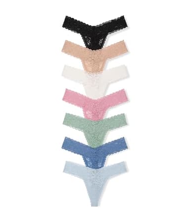 Victoria's Secret Women's Lace Thong Underwear, Panties for Women, Pack of 7, Nude & Pastel Pack, M