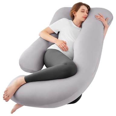 Sasttie Cooling Pregnancy Pillows for Sleeping, U Shaped Full Body Pillow with Removable Cover, Pregnant Women Must Haves, Maternity Essential, Light Grey