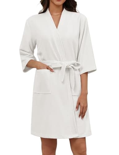 Ekouaer Women Terry Cloth Robes Absorbent Towel Robe Knee Length Soft Bathrobe 3/4 Sleeve Spa Robe with Pockets S-2XL