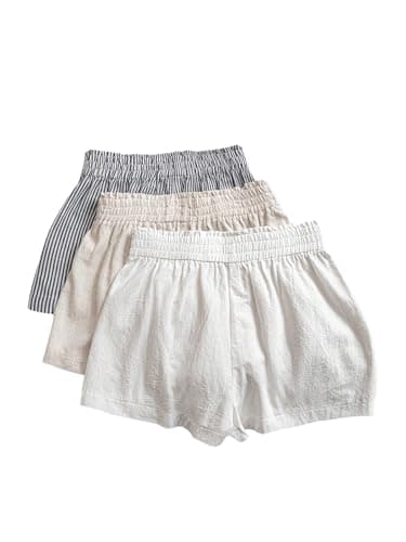 WDIRARA Women's 3 Pack Linen Shorts Elastic Waist Comfy Soft Lounge Shorts Beige White Black X-Small