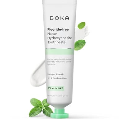 Boka Fluoride Free Toothpaste, Nano Hydroxyapatite Toothpaste, Appropriate for Sensitive Teeth - for Adult Oral Care - Ela Mint Flavor, 4 Fl Oz 1Pk