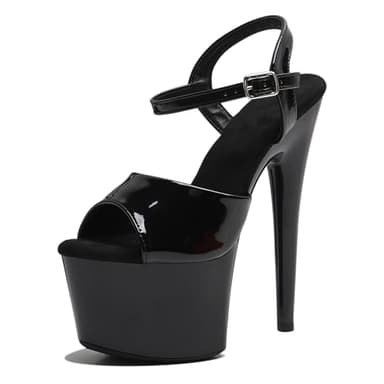 WUXIN H&P Women's 7 in Platform Sandal Heels Ankle-Strap Sexy,7 in Pole Dance High Heel Platform,17 cm Exotic Platform Pole Dancer Heels Shoes Stiletto US 9, Black