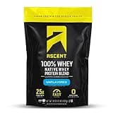 Ascent 100% Whey Protein Powder - Post Workout Whey Protein Isolate, Zero Artificial Flavors & Sweeteners, Gluten Free, 5.5g BCAA, 2.6g Leucine, Essential Amino Acids, Unflavored 2 lb