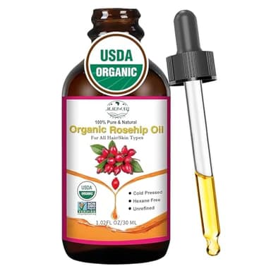 MMPANG Organic Rosehip Seed Oil for Face, USDA Certified, Cold Pressed, Unrefined, 100% Pure Natural Rose Hip Oil for Anti-Aging, Acne Scar Treatment, Skin & Hair Care, Gua Sha Massage, 1 fl.oz / 30ml