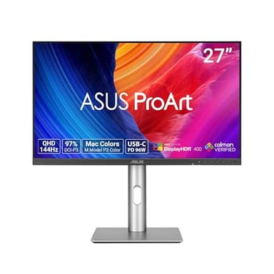 ASUS ProArt Display PA278CGRV Monitor – 27", IPS, 144Hz, QHD (2560 x 1440), 97% DCI-P3, ΔE < 2, Calman Verified, USB-C PD 96W, Light Sync, Ergonomic Stand, VESA DisplayHDR 400, 3yr Warranty