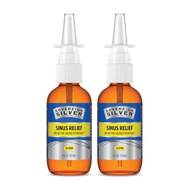 Sovereign Silver Sinus Relief Nasal Spray, 10 PPM Bio-Active Silver Hydrosol, Sinus Spray to Cleanse Mucus & Allergens, Drug-Free Nasal Cleanser, Non-Habit Forming – 2 fl oz (59mL), Pack of 2
