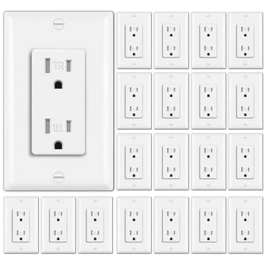 BESTTEN 20 Pack 15 Amp Tamper Resistant Decor Receptacle, Standard Electrical Wall Outlet, Residential and Commercial Use, 15A/125V/1875W, Wallplate Included, UL Listed, White