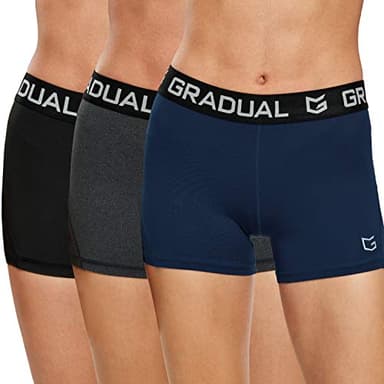 Women's Spandex Compression Volleyball Shorts 3" /7" Workout Pro Shorts for Women (3 Pack: Black/Navy Blue/Charcoal, Small)