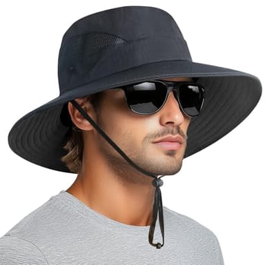 PFFY Sun Hats for Men Women Wide Brim Bucket Hat UPF 50+ Outdoor Beach Hiking Fishing Hat Black