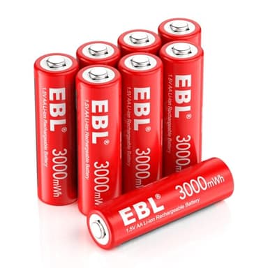EBL 8-Pack Rechargeable AA Lithium Batteries, 1.5V 3000mWh Rechargeable AA Batteries, Long-Lasting Double A Batteries (Compatible Only with 1.5V Devices)