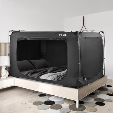 YAVIL Bed Tent Bed Canopy Twin Size, Portable Sleeping Tents Dream Tents Indoor for Kids and Adult, Blackout 93% Breathable Privacy Space on Bed with Three Doors (Mattress Not Included)