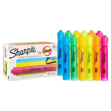 Sharpie Tank Style Highlighters, Chisel Tip, Assorted Colors, 12 Count