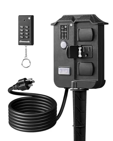 DEWENWILS Outdoor Power Stake Timer Waterproof, 6 Grounded Outlets, 6FT Extension Cord, 100FT Wireless Remote Control, Photocell Dusk to Dawn Timer for Lights, Yard, Garden, UL Listed, Black