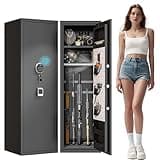 Gun Safe for Rifles and Pistols, 10-15 Large Gun Cabinet Gun Safes for Home Adjustable Rack and Biometric Fingerprint Locking Cabinet, Fireproof, No Assembly Required (11.81"D x 13.78"W x 57.09"H)