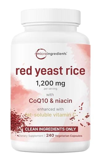 Micro Ingredients Red Yeast Rice with CoQ10 1200mg, 240 Veggie Capsules | Cholesterol Support & Heart Health Supplements* | 4-in-1 with Flush Free Niacin & Fat Soluble Vitamin C | Filler Free, Non-GMO