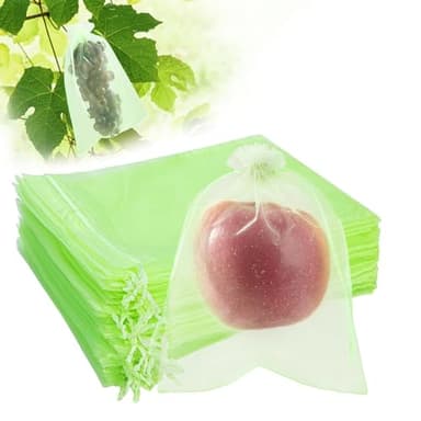 SmileLucky 50PCS Fruit Protection Bags with Drawstring, 6x8 Inch Green Organza Produce Bags for Fruit Trees, Mesh Netting for Garden Protection
