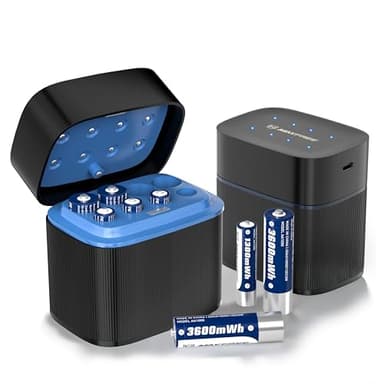 Maxfree Rechargeable 4 AAA and 4 AA Batteries Lithium with Charger, 8-Pack 1.5V Long Lasting Triple A Double A Batteries with LED Display – Fast Charging for Blink Outdoor Cameras, Toys & Remotes