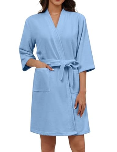 Ekouaer Women Terry Cloth Robes Absorbent Towel Robe Knee Length Soft Bathrobe 3/4 Sleeve Spa Robe with Pockets S-2XL