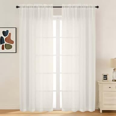 LIVEKID Ivory Sheer Curtains 84 Inches Long 2 Panels - Light Filtering Breathable Voile Textured Sheer Curtains for Bedroom/Living Room, Rod Pocket Soft Elagant & Airy Solid Drapes, W42 x L84