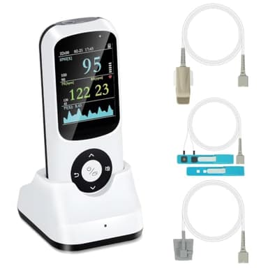 Handheld Pulse Oximeter with Respiration Rate, Overnight SpO2 Tracking, Adjustable Pulse and SpO2 Alarm, Multi-Probe Rechargeable Oxygen Monitor