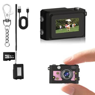 Mini Keychain Camera 64GB, 1080P Mini Retro Photo Video Camera, 120 Minute Battery Life Portable Tiny Digital Cam, Micro Video Camcorder for Travel Students Children, Pink