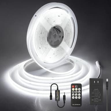 ALITOVE 32.8ft COB Led Strip Light White 6500K Super Bright 24V LED Rope Lights with Remote Dimmable 3200LEDs CRI90+ Uniform Glow LED Tape Light for Mirror Under Cabinet Living Room Study Wardrobe