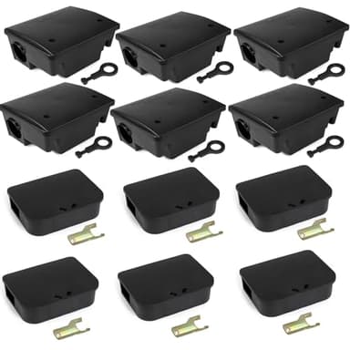12 Pack Key–Required Rat Bait Stations & Mouse Bait Stations – 6 Large & 6 Compact, Lockable Weather–Resistant Plastic for Indoor & Outdoor – Keeps Children & Pets Safe
