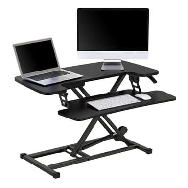 Realspace® P10 Pneumatic Standing Desk Riser Converter with Keyboard Tray, 20"H x 31-1/2"W x 25"D, Black