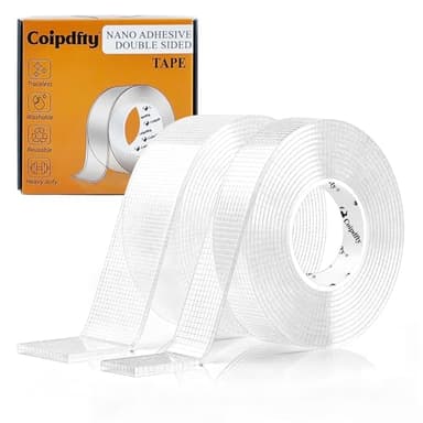Double Sided Tape Heavy Duty for Wall Decor No Damage to Paint,Clear Removable Mounting Tape,Nano Two Sided Adhesive Tape,Picture Hanging Strips for Posters, 2Rolls(1.18inx6.5FT+0.39inx6.5FT)-Grid