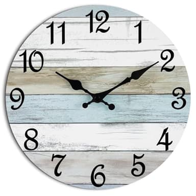 CHYLIN Wall Clock, Silent Non Ticking Battery Operated, Rustic Coastal Country Clock Decorative for Bathroom Kitchen Bedroom 8