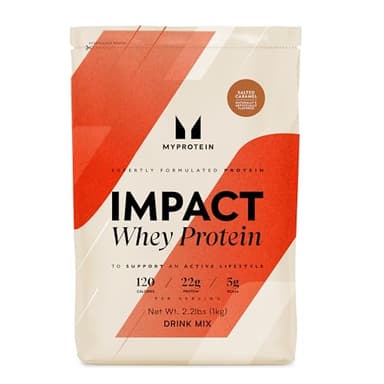 Myprotein Impact Whey Protein Powder, 2.2 Lbs (31 Servings) Salted Caramel, 22g Protein & 5g BCAA Per Serving, Protein Shake for Superior Performance, Muscle Strength & Recovery, Gluten Free